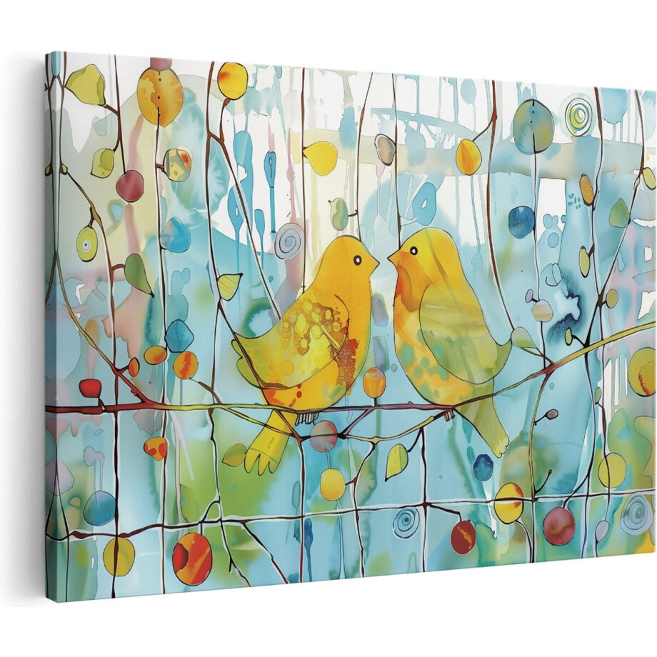 Artaza Canvas Schilderij Vogels - 90x60 cm - Wanddecoratie Abstract - Muurdecoratie Bloemen - Schilderijen Op Canvas afbeelding 1
