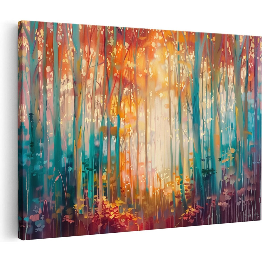 Artaza Canvas Schilderij Bos Abstract - 90x60 cm - Wanddecoratie Bomen - Muurdecoratie Natuur - Schilderijen Op Canvas afbeelding 1