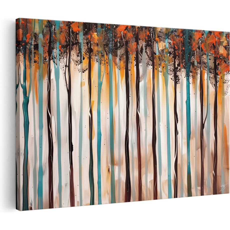 Artaza Canvas Schilderij Bos Abstract - 120x80 cm - Groot - Wanddecoratie Bomen - Muurdecoratie Woonkamer - Schilderijen Op Canvas afbeelding 1