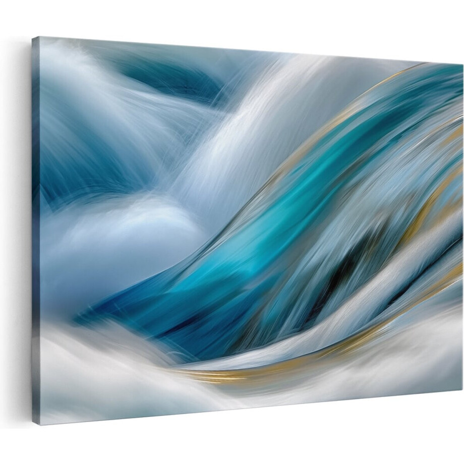 Artaza Canvas Schilderij Het Water is Blauw en Goud - 90x60 - Wanddecoratie - Foto Op Canvas - Canvas Print afbeelding 1