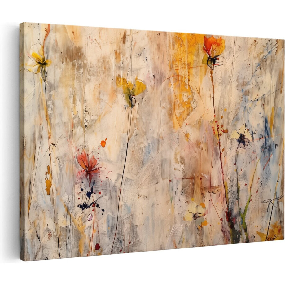 Artaza Canvas Schilderij Abstract Bloemen - 120x80 cm - Groot - Wanddecoratie Woonkamer - Schilderijen - Muurdecoratie afbeelding 1