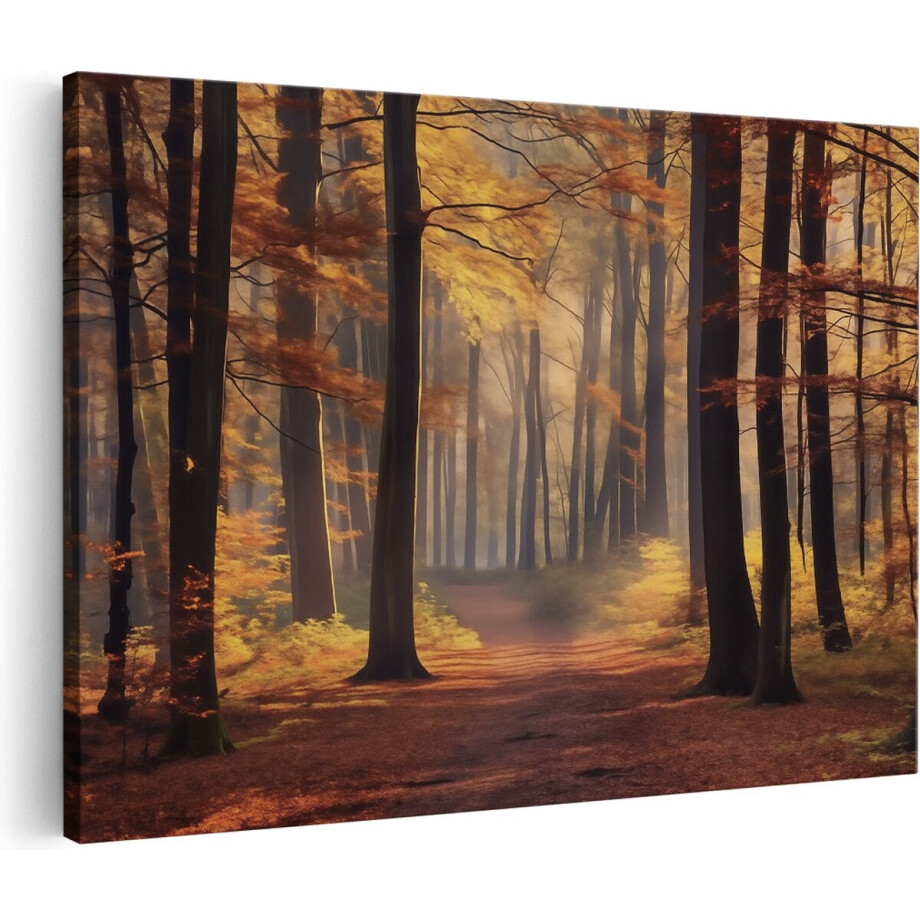 Artaza Canvas Schilderij Pad door een Herfstbos - Landschap - 30x20 cm - Klein - Wanddecoratie Woonkamer - Schilderijen - Muurdecoratie afbeelding 1