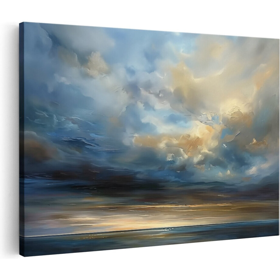 Artaza Canvas Schilderij Kunstwerk van een Bewolkte Hemel boven de Oceaan - 30x20 cm - Klein - Wanddecoratie Woonkamer - Schilderijen - Muurdecoratie afbeelding 1