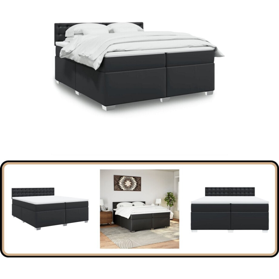 vidaXL Boxspring met matras kunstleer zwart 200x200 cm afbeelding 1
