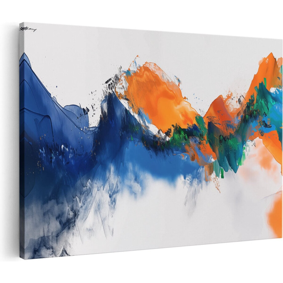 Artaza Canvas Schilderij Blauw Oranje en Groen Abstracte Achtergrond - 60x40 cm - Wanddecoratie Woonkamer - Schilderijen - Muurdecoratie afbeelding 1