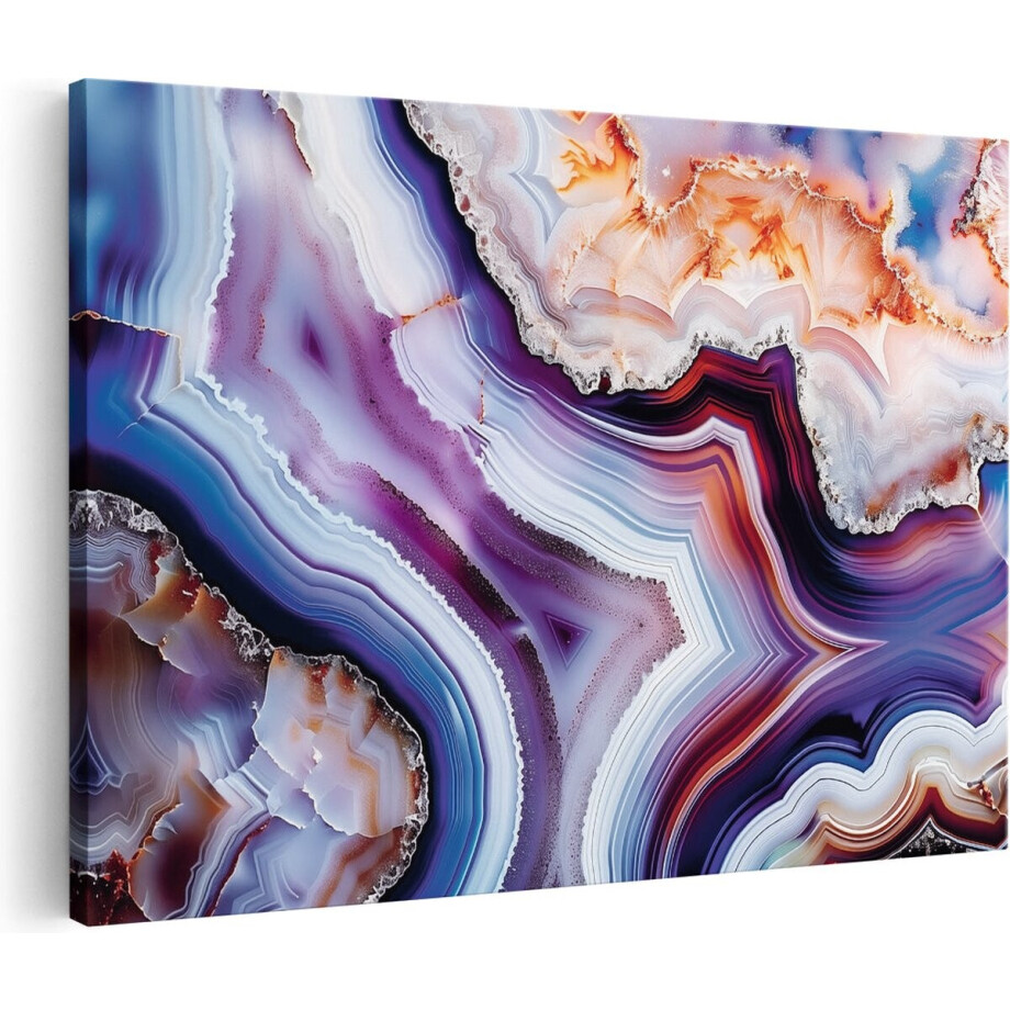 Artaza Canvas Schilderij Close Up van een Paarse Blauwe en Oranje Agaat - 60x40 cm - Wanddecoratie Woonkamer - Schilderijen - Muurdecoratie afbeelding 1