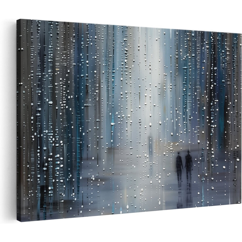Artaza Canvas Schilderij Kunstwerk van Twee Mensen in de Regen - 120x80 cm - Groot - Wanddecoratie Woonkamer - Schilderijen - Muurdecoratie afbeelding 1