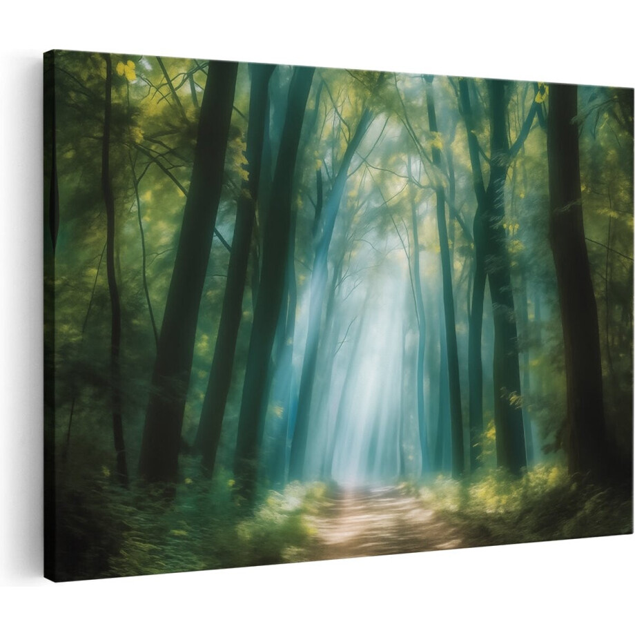 Artaza Canvas Schilderij Pad door een Bos met Zonlicht - 30x20 cm - Klein - Wanddecoratie Woonkamer - Schilderijen - Muurdecoratie afbeelding 1