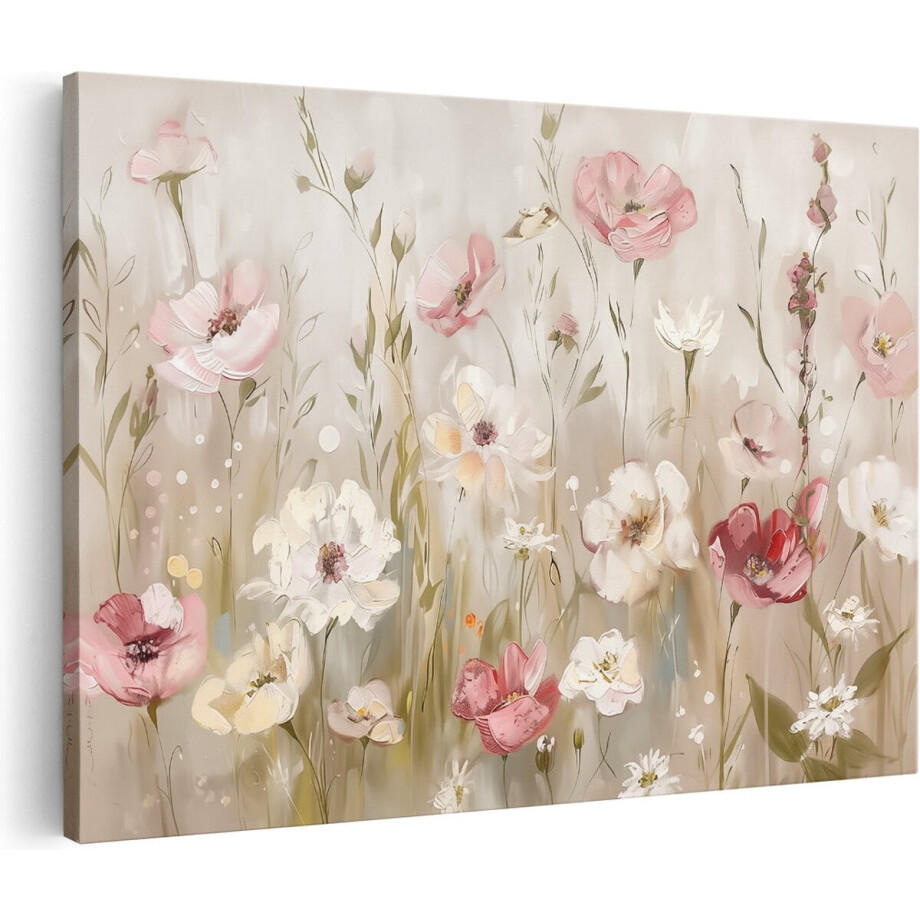Artaza Canvas Schilderij Roze en Witte Bloemen in een Veld - 60x40 - Wanddecoratie - Foto Op Canvas - Canvas Print Artaza Canvas Schilderij Roze en Witte Bloemen in een Veld - 60x40 - Wanddecoratie - Foto Op Canvas - Canvas Print afbeelding 1
