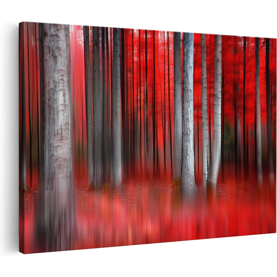 Artaza Canvas Schilderij Rode Bomen in een Bos - 60x40 cm - Wanddecoratie Woonkamer - Schilderijen - Muurdecoratie afbeelding 1