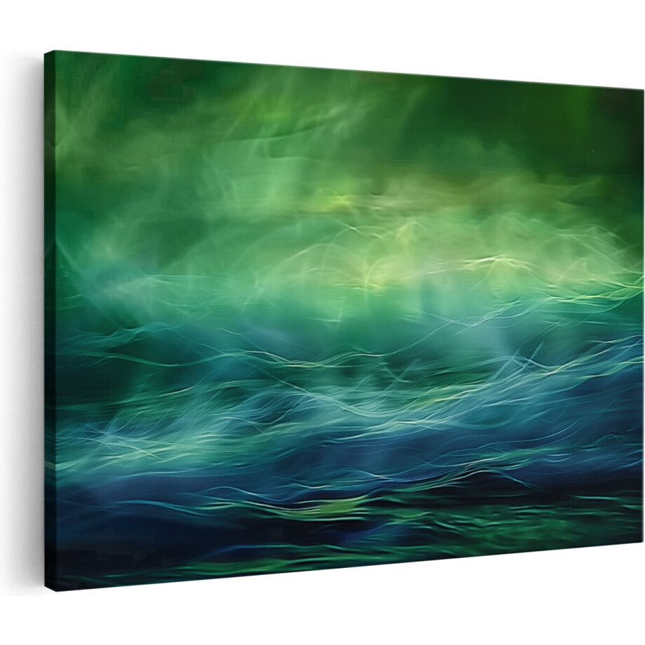 Artaza Canvas Schilderij Groene en Blauwe Oceaan met Golven - Zee - 30x20 cm - Klein - Wanddecoratie Woonkamer - Schilderijen - Muurdecoratie afbeelding 1