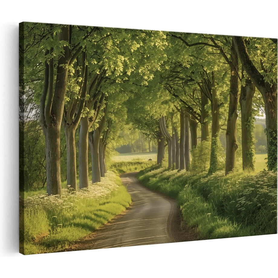 Artaza Canvas Schilderij Weg Omzoomd met Bomen - 30x20 - Klein - Foto Op Canvas - Canvas Print afbeelding 1