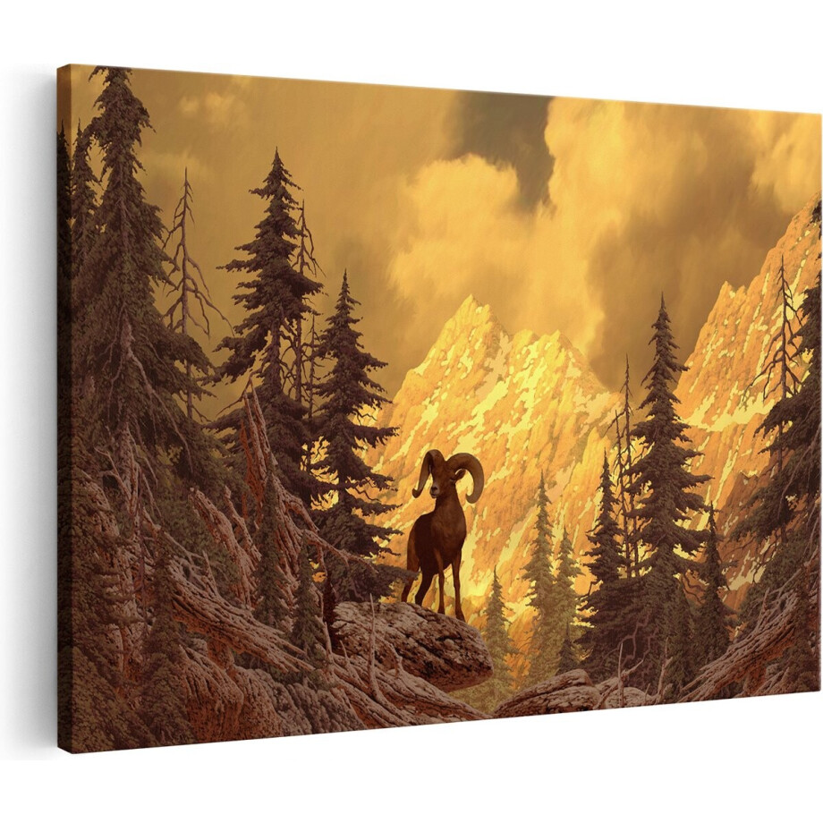 Artaza Canvas Schilderij Dikhoornschaap - Schaap in de Bergen - 30x20 - Klein - Foto Op Canvas - Canvas Print afbeelding 1