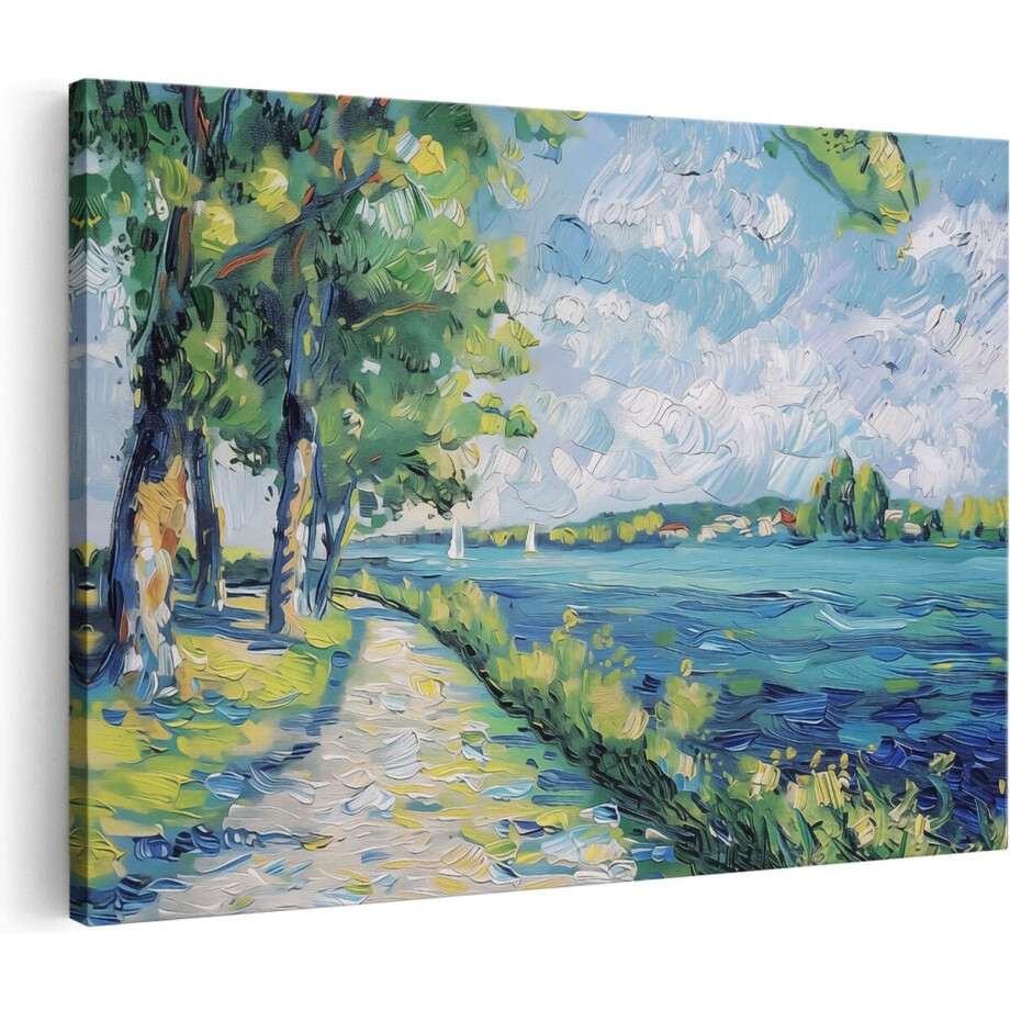 Artaza Canvas Schilderij Kunstwerk van een Pad Naast een Meer - Landschap - 30x20 cm - Klein - Wanddecoratie Woonkamer - Schilderijen - Muurdecoratie Artaza Canvas Schilderij Kunstwerk van een Pad Naast een Meer - Landschap - 30x20 cm - Klein - Wanddecoratie Woonkamer - Schilderijen - Muurdecoratie afbeelding 1