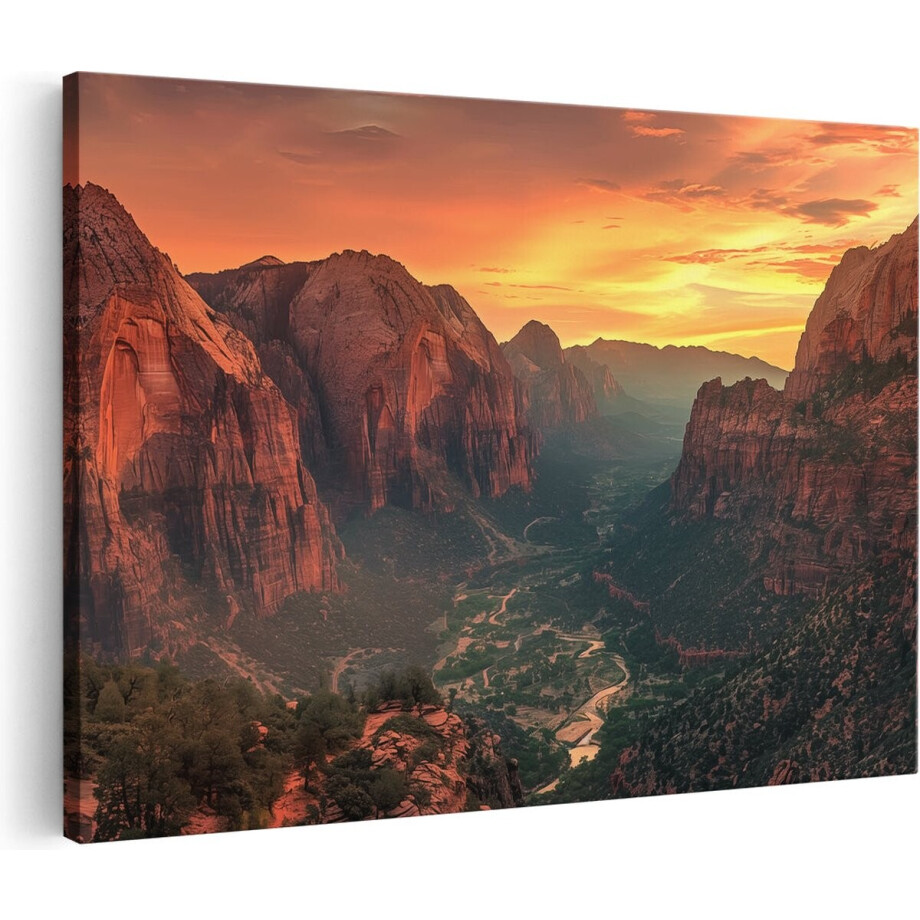 Artaza Canvas Schilderij Zonsondergang in Zion Nationaal Park - 120x80 cm - Groot - Wanddecoratie Woonkamer - Schilderijen - Muurdecoratie Artaza Canvas Schilderij Zonsondergang in Zion Nationaal Park - 120x80 cm - Groot - Wanddecoratie Woonkamer - Schilderijen - Muurdecoratie afbeelding 1