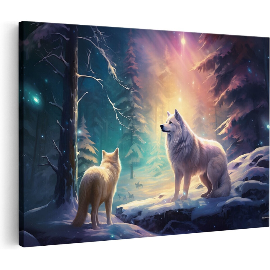 Artaza Canvas Schilderij Dieren - 30x20 cm - Klein - Wanddecoratie Wolf Bos - Muurdecoratie Sneeuw - Kamer Accessoires Woonkamer afbeelding 1