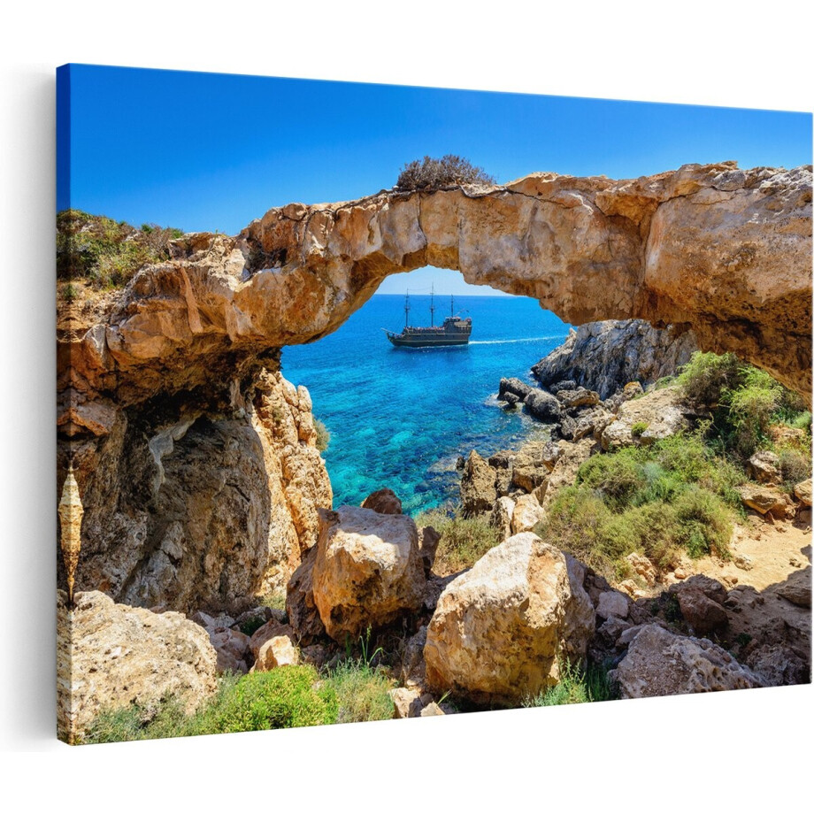 Artaza Canvas Schilderij Zee - 120x80 cm - Groot - Wanddecoratie Strand - Muurdecoratie Rotsboog - Schilderijen Op Canvas afbeelding 1
