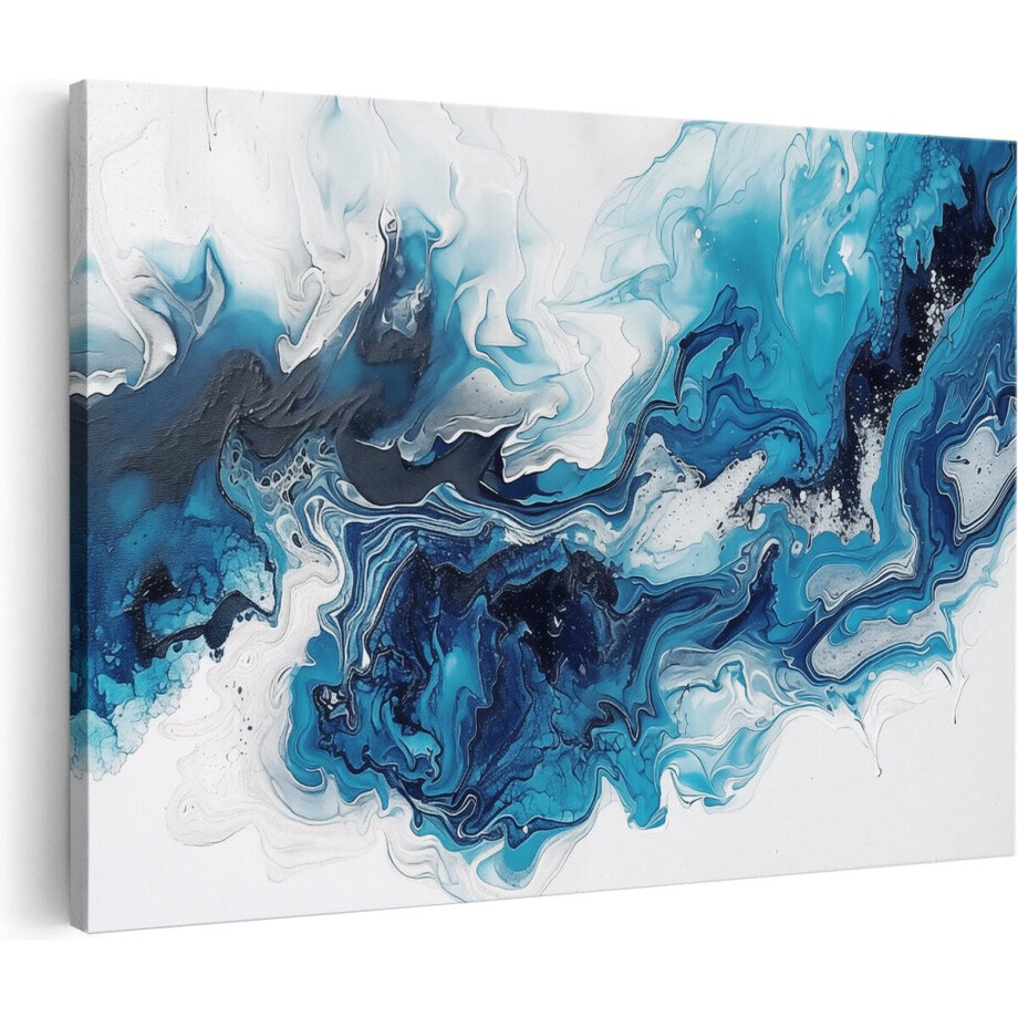 Artaza Canvas Schilderij Blauw en Wit op een Witte Achtergrond - 120x80 cm - Groot - Wanddecoratie Woonkamer - Schilderijen - Muurdecoratie afbeelding 1