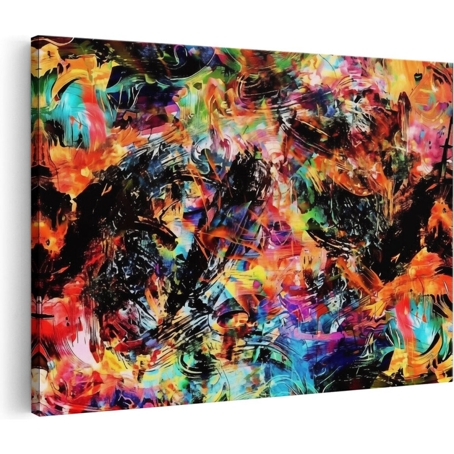 Artaza Canvas Schilderij Kleurrijk Abstract Kunstwerk op een Zwarte Achtergrond - 120x80 cm - Groot - Wanddecoratie Woonkamer - Schilderijen - Muurdecoratie Artaza Canvas Schilderij Kleurrijk Abstract Kunstwerk op een Zwarte Achtergrond - 120x80 cm - Groot - Wanddecoratie Woonkamer - Schilderijen - Muurdecoratie afbeelding 1