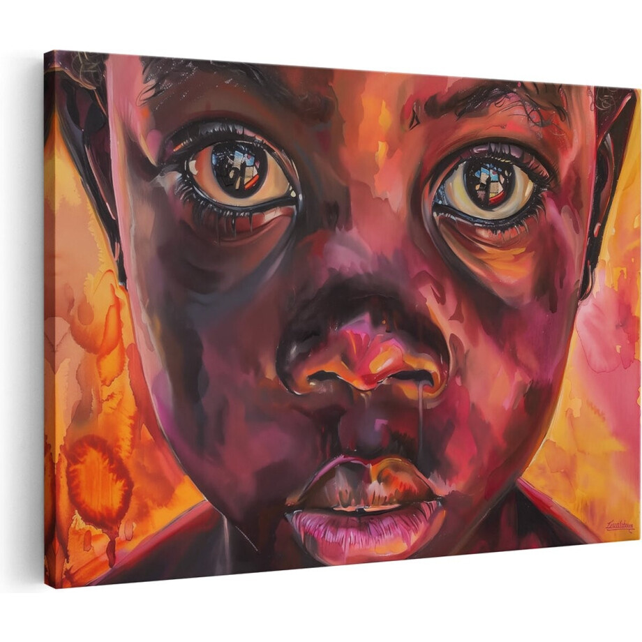 Artaza Canvas Schilderij Portret Afrikaans Kind - 90x60 cm - Wanddecoratie Abstract - Muurdecoratie Gezicht - Schilderijen Op Canvas afbeelding 1