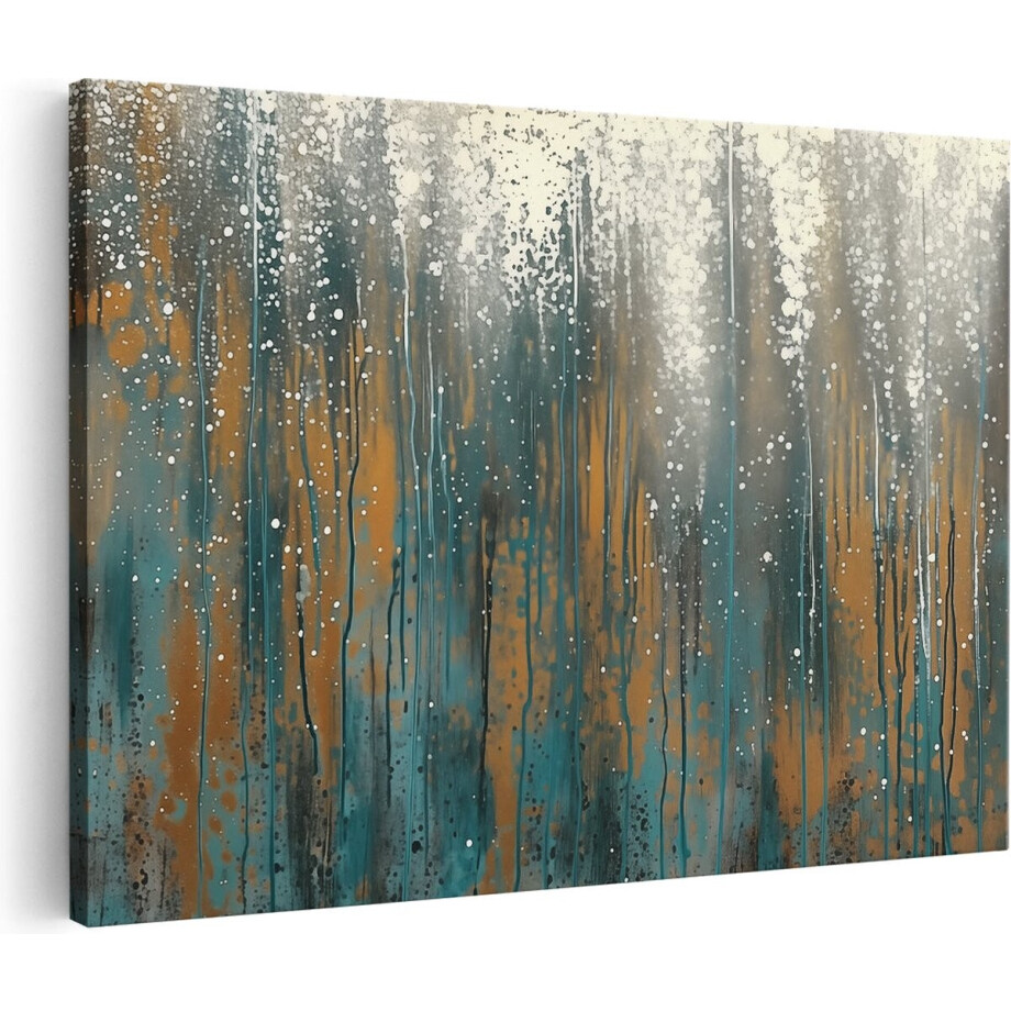 Artaza Canvas Schilderij Abstract Kunstwerk met Blauwe, Oranje en Bruine Kleuren - 120x80 cm - Groot - Wanddecoratie Woonkamer - Schilderijen - Muurdecoratie afbeelding 1