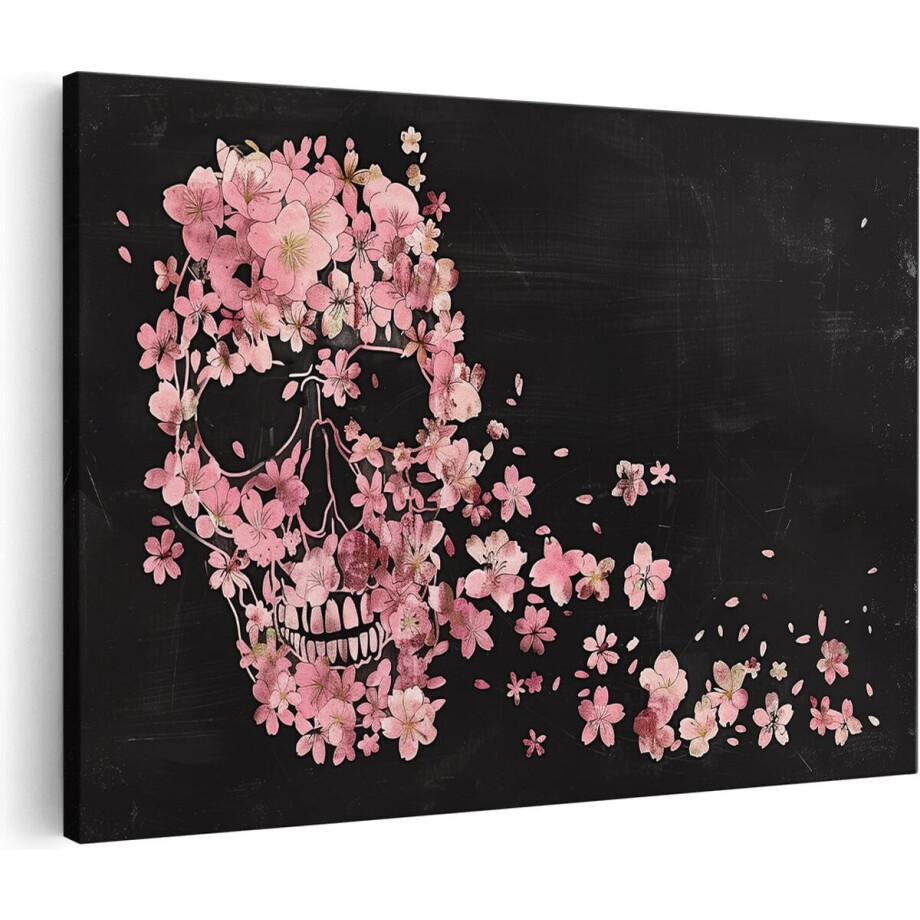 Artaza Canvas Schilderij Schedel met Roze Bloemen op een Zwarte Achtergrond - 90x60 - Wanddecoratie - Foto Op Canvas - Canvas Print Artaza Canvas Schilderij Schedel met Roze Bloemen op een Zwarte Achtergrond - 90x60 - Wanddecoratie - Foto Op Canvas - Canvas Print afbeelding 1