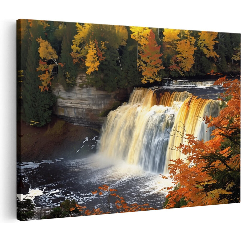 Artaza Canvas Schilderij Bos - 30x20 cm - Klein - Wanddecoratie Waterval - Muurdecoratie Natuur - Kamer Accessoires Herfst Landschap afbeelding 1