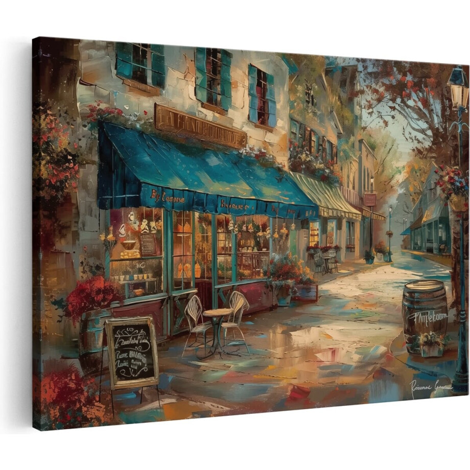 Artaza Canvas Schilderij Café in Parijs - Parijs - 90x60 cm - Wanddecoratie Woonkamer - Schilderijen - Muurdecoratie afbeelding 1