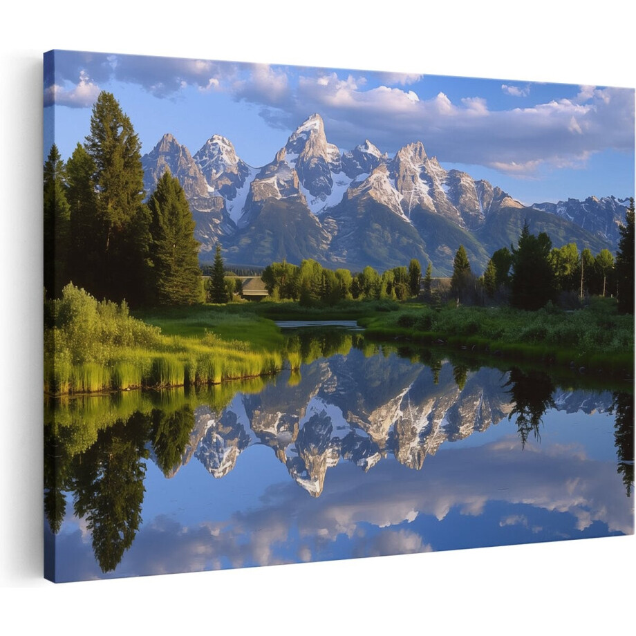 Artaza Canvas Schilderij De Bergen Worden Weerspiegeld in het Water - 90x60 - Wanddecoratie - Foto Op Canvas - Canvas Print Artaza Canvas Schilderij De Bergen Worden Weerspiegeld in het Water - 90x60 - Wanddecoratie - Foto Op Canvas - Canvas Print afbeelding 1