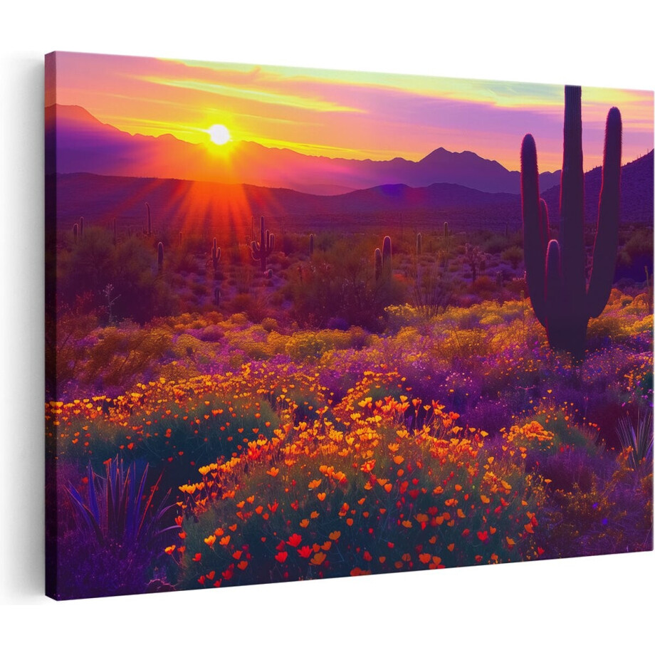 Artaza Canvas Schilderij Zonsondergang - 30x20 cm - Klein - Wanddecoratie Wildflowers - Muurdecoratie Woestijnlandschap - Kamer Accessoires afbeelding 1