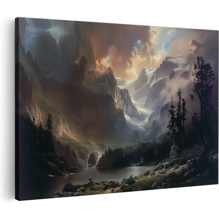 Artaza Canvas Schilderij Landschap - 30x20 cm - Klein - Wanddecoratie Bos - Muurdecoratie Bergen - Kamer Accessoires Natuur afbeelding 1