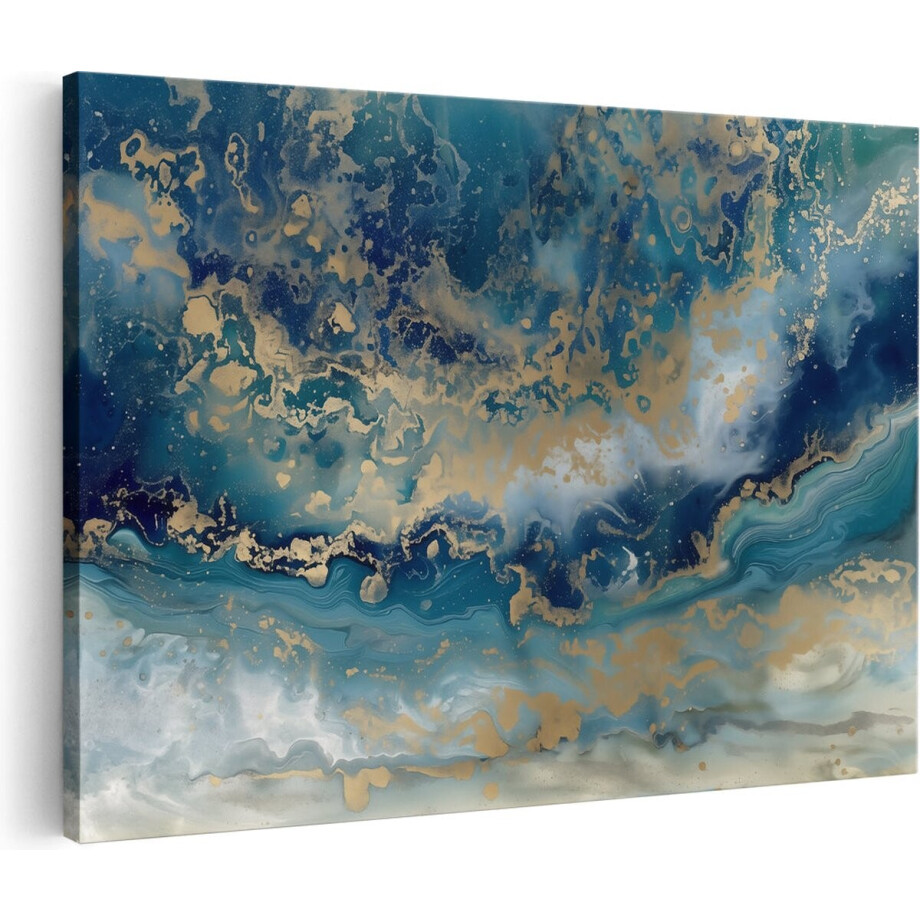 Artaza Canvas Schilderij Abstract Kunstwerk van Blauw en Goud - 30x20 cm - Klein - Wanddecoratie Woonkamer - Schilderijen - Muurdecoratie Artaza Canvas Schilderij Abstract Kunstwerk van Blauw en Goud - 30x20 cm - Klein - Wanddecoratie Woonkamer - Schilderijen - Muurdecoratie afbeelding 1