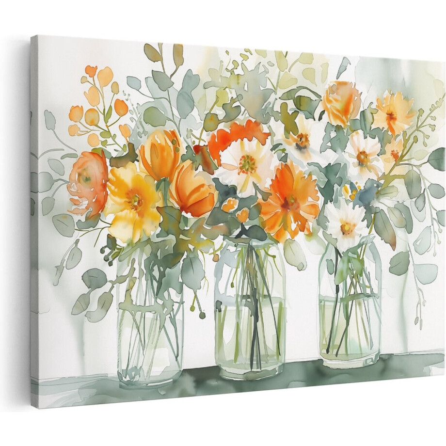 Artaza Canvas Schilderij Aquarel Bloemen in Glazen Vazen - Bloemen - 90x60 cm - Wanddecoratie Woonkamer - Schilderijen - Muurdecoratie Artaza Canvas Schilderij Aquarel Bloemen in Glazen Vazen - Bloemen - 90x60 cm - Wanddecoratie Woonkamer - Schilderijen - Muurdecoratie afbeelding 1