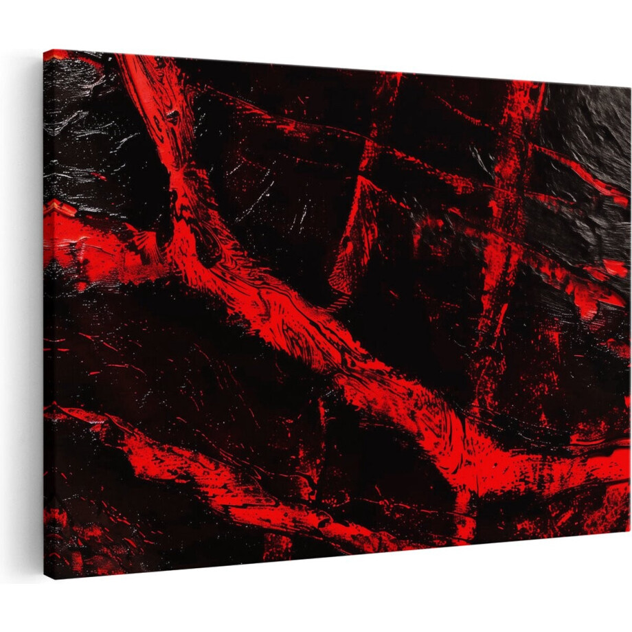 Artaza Canvas Schilderij Rood en Zwart Artwork op een Zwarte Achtergrond - 60x40 cm - Wanddecoratie Woonkamer - Schilderijen - Muurdecoratie afbeelding 1