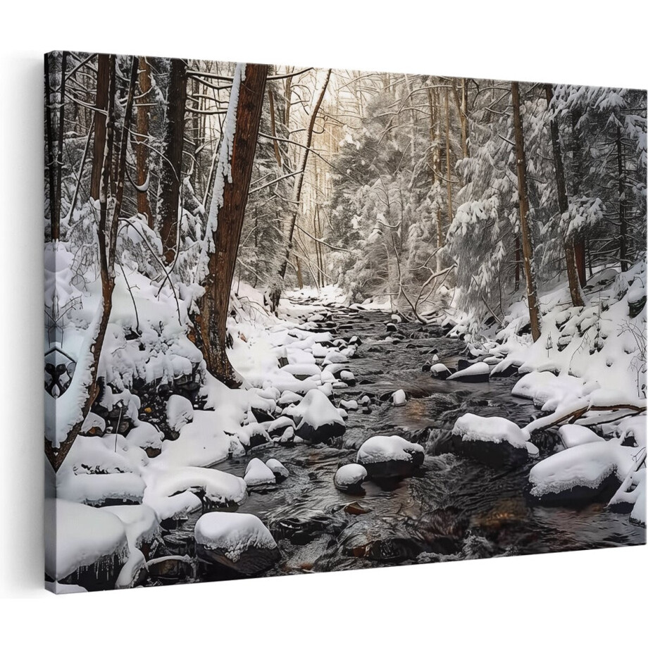 Artaza Canvas Schilderij Stroom in het Bos Bedekt met Sneeuw - 90x60 - Wanddecoratie - Foto Op Canvas - Canvas Print Artaza Canvas Schilderij Stroom in het Bos Bedekt met Sneeuw - 90x60 - Wanddecoratie - Foto Op Canvas - Canvas Print afbeelding 1