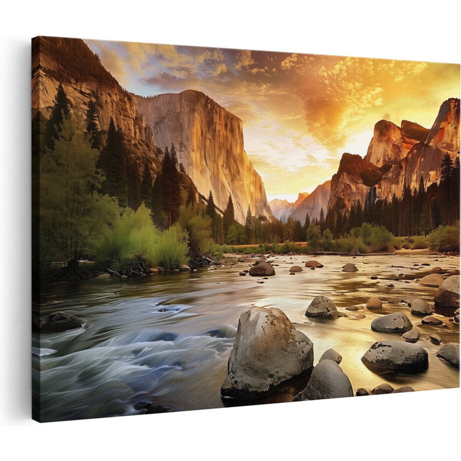 Artaza Canvas Schilderij Bergen - 90x60 cm - Wanddecoratie Landschap - Muurdecoratie Zonsondergang - Schilderijen Op Canvas Natuur afbeelding 1
