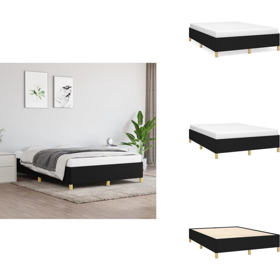vidaXL - Bedframe - zonder - matras - stof - zwart - 140x190 - cm vidaXL - Bedframe - zonder - matras - stof - zwart - 140x190 - cm afbeelding 1