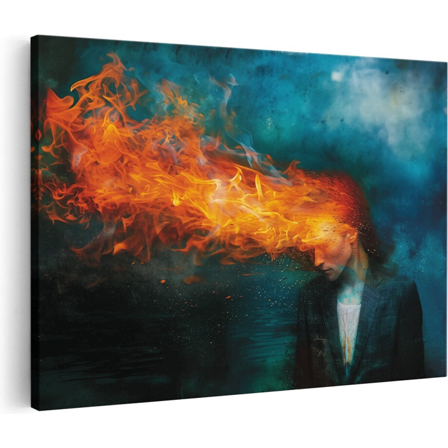 Artaza Canvas Schilderij Vrouw met Vuur uit haar Hoofd - 60x40 cm - Wanddecoratie Woonkamer - Schilderijen - Muurdecoratie afbeelding 1