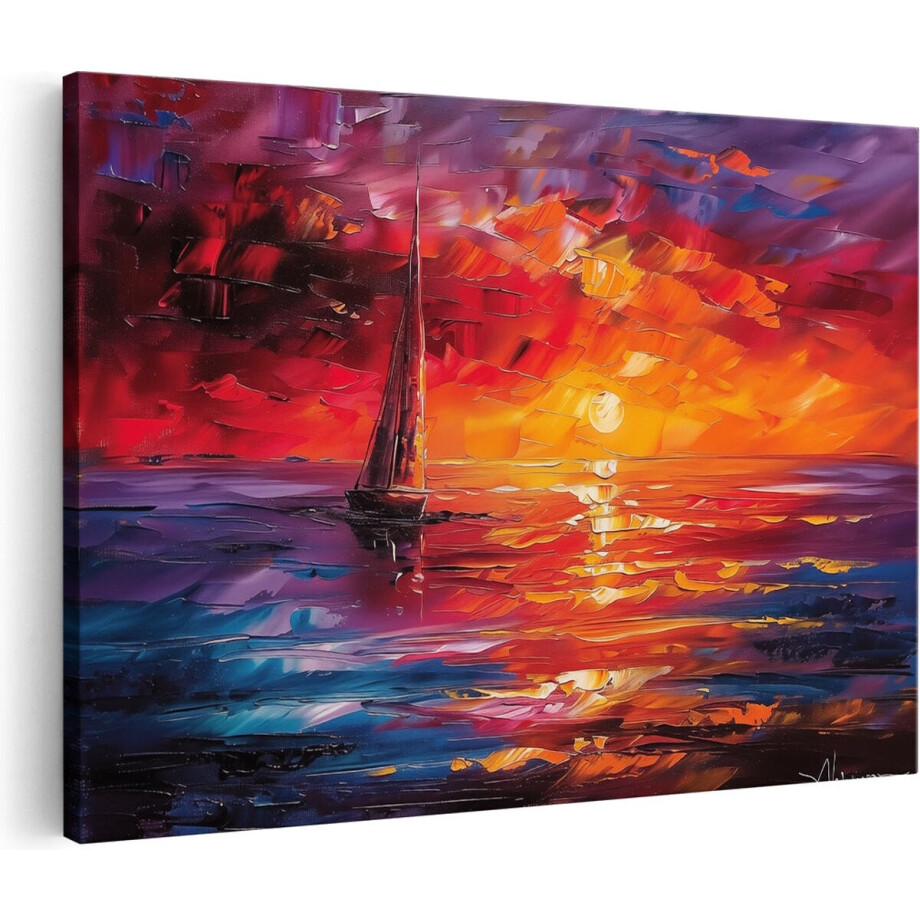 Artaza Canvas Schilderij Zeilboot in het Water bij Zonsondergang - 60x40 - Wanddecoratie - Foto Op Canvas - Canvas Print afbeelding 1