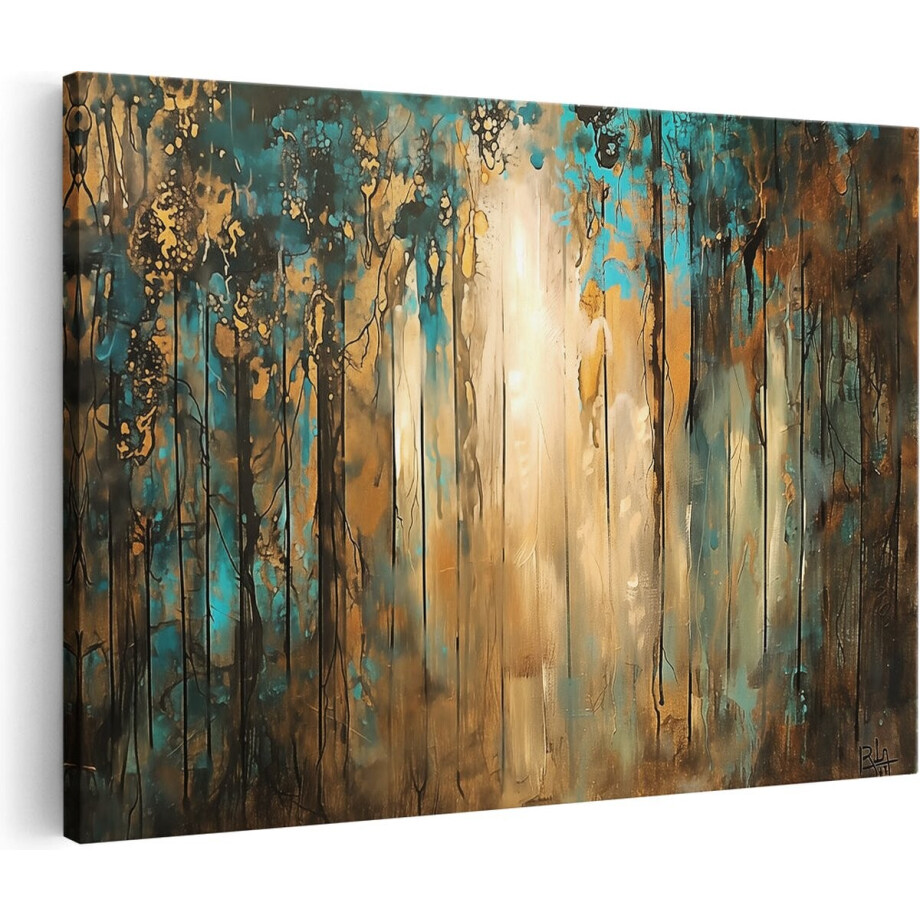 Artaza Canvas Schilderij Abstract Kunstwerk van een Bos - 60x40 cm - Wanddecoratie Woonkamer - Schilderijen - Muurdecoratie afbeelding 1
