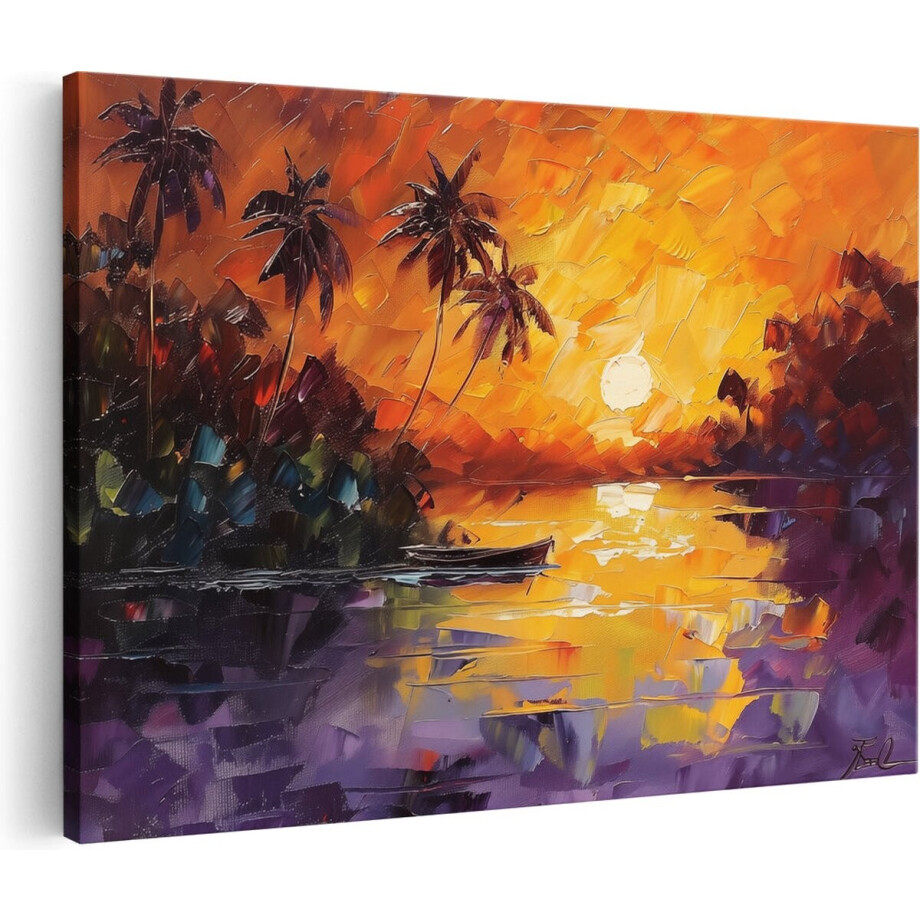 Artaza Canvas Schilderij Zonsondergang Zee - 60x40 cm - Wanddecoratie Palmboom - Muurdecoratie Strand - Schilderijen Op Canvas Artaza Canvas Schilderij Zonsondergang Zee - 60x40 cm - Wanddecoratie Palmboom - Muurdecoratie Strand - Schilderijen Op Canvas afbeelding 1