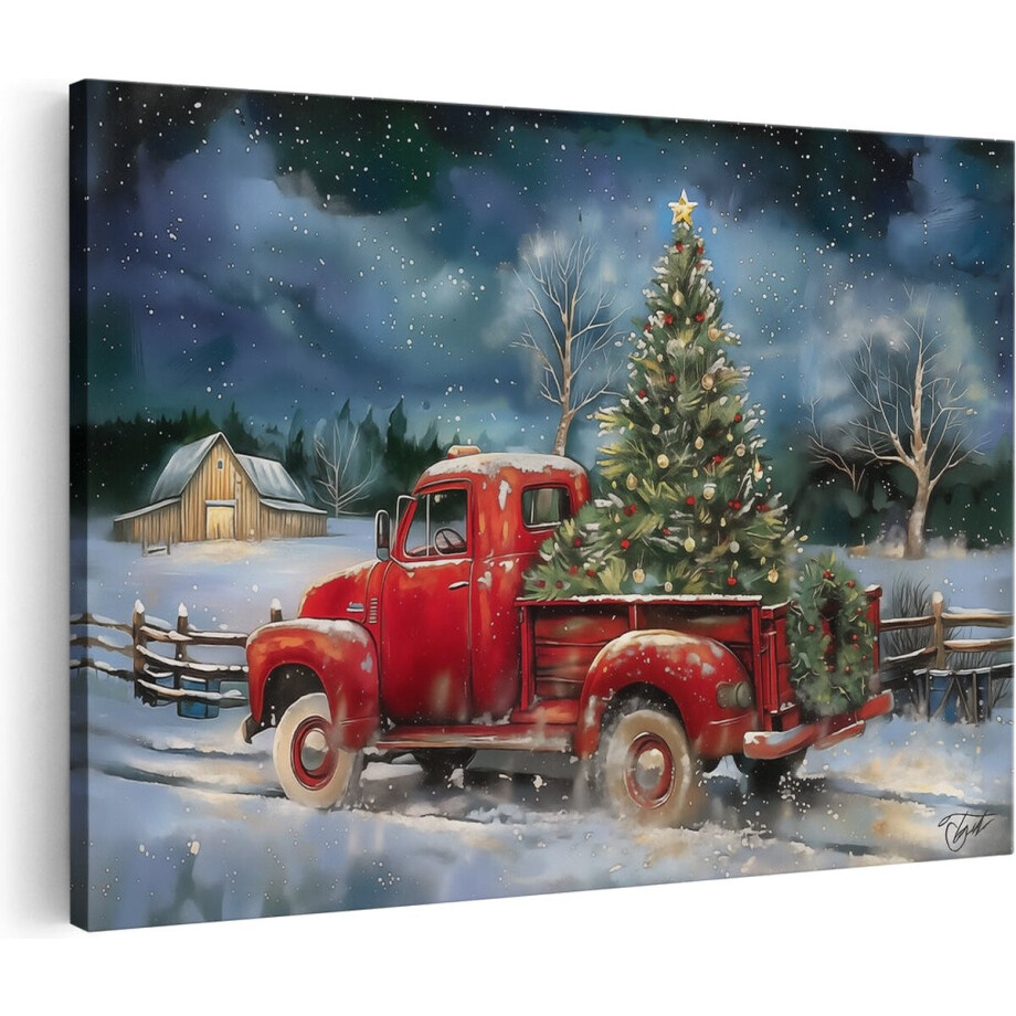 Artaza Canvas Schilderij Rode Vrachtwagen met een Kerstboom - 120x80 - Groot - Foto Op Canvas - Canvas Print Artaza Canvas Schilderij Rode Vrachtwagen met een Kerstboom - 120x80 - Groot - Foto Op Canvas - Canvas Print afbeelding 1