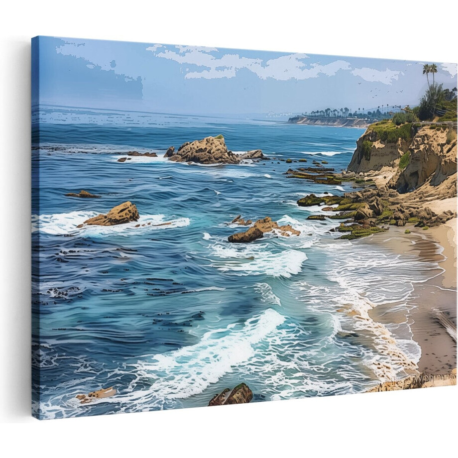 Artaza Canvas Schilderij Strand en Oceaan - 120x80 cm - Groot - Wanddecoratie Woonkamer - Schilderijen - Muurdecoratie afbeelding 1
