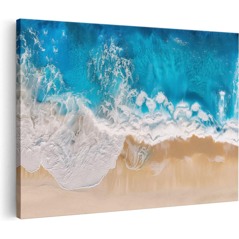 Artaza Canvas Schilderij Zee En Strand - 120x80 cm - Groot - Wanddecoratie Golven - Muurdecoratie Kust - Schilderijen Op Canvas afbeelding 1