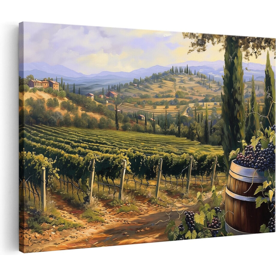 Artaza Canvas Schilderij Kunstwerk van een Wijngaard - Landschap - 60x40 cm - Wanddecoratie Woonkamer - Schilderijen - Muurdecoratie afbeelding 1