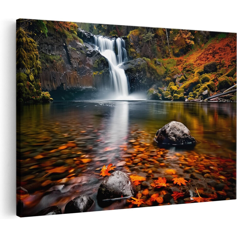 Artaza Canvas Schilderij Waterval met Herfst Bladeren - 30x20 cm - Klein - Wanddecoratie Woonkamer - Schilderijen - Muurdecoratie Artaza Canvas Schilderij Waterval met Herfst Bladeren - 30x20 cm - Klein - Wanddecoratie Woonkamer - Schilderijen - Muurdecoratie afbeelding 1