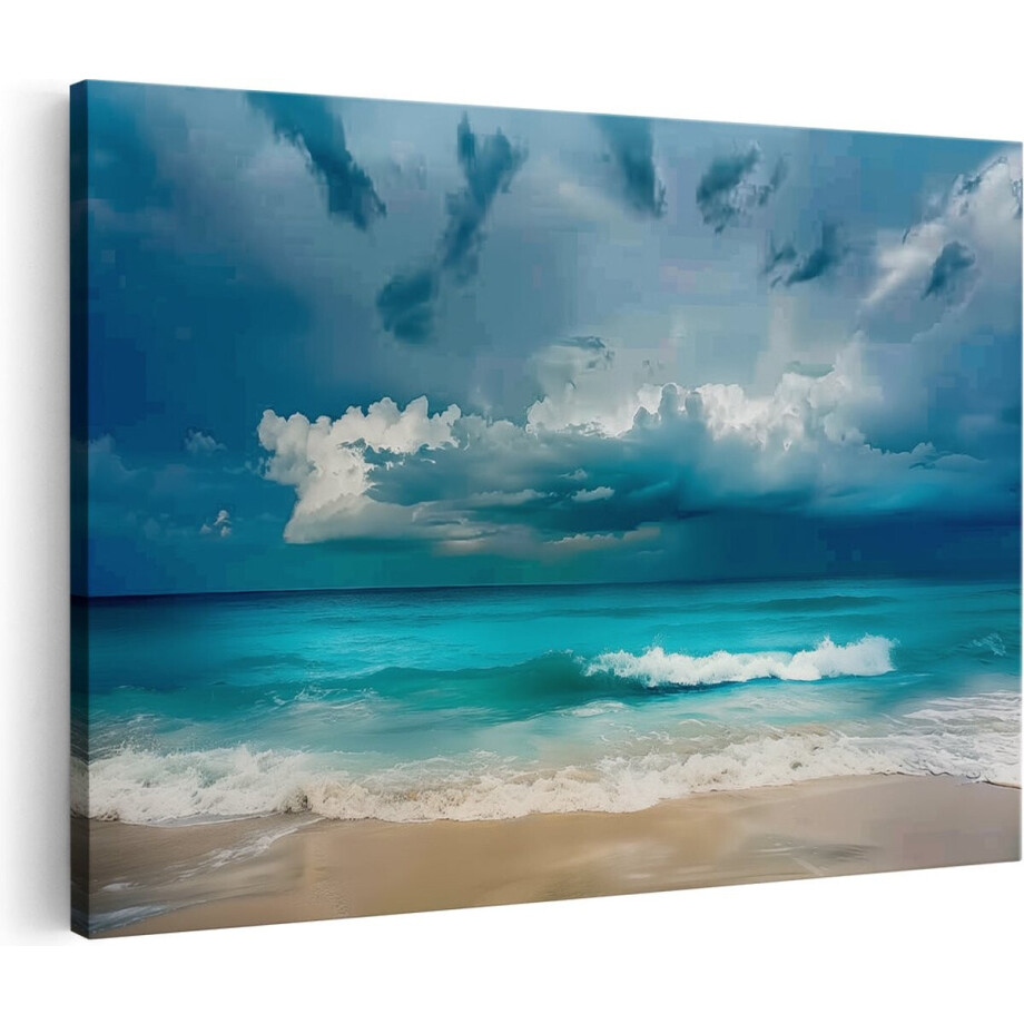 Artaza Canvas Schilderij Stormachtige Lucht boven een Strand - Zee - 60x40 cm - Wanddecoratie Woonkamer - Schilderijen - Muurdecoratie afbeelding 1