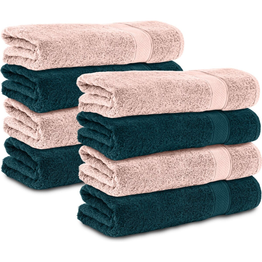 Komfortec 8x Handdoek 70x140 - 100% Katoen – Handdoekenset - Zacht - Petroleumblauw&Roze Komfortec 8x Handdoek 70x140 - 100% Katoen – Handdoekenset - Zacht - Petroleumblauw&Roze afbeelding 1