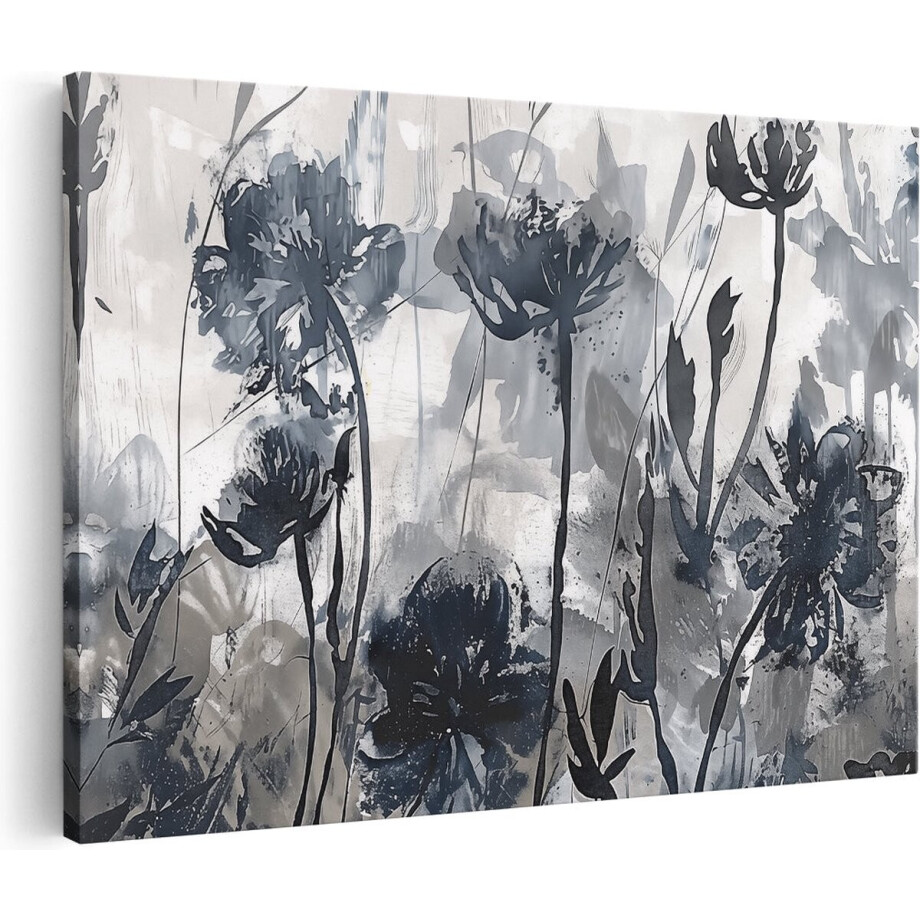 Artaza Canvas Schilderij Bloemen - 60x40 cm - Wanddecoratie Bloemen Schilderij - Muurdecoratie Botanisch - Schilderijen Op Canvas Blauw afbeelding 1