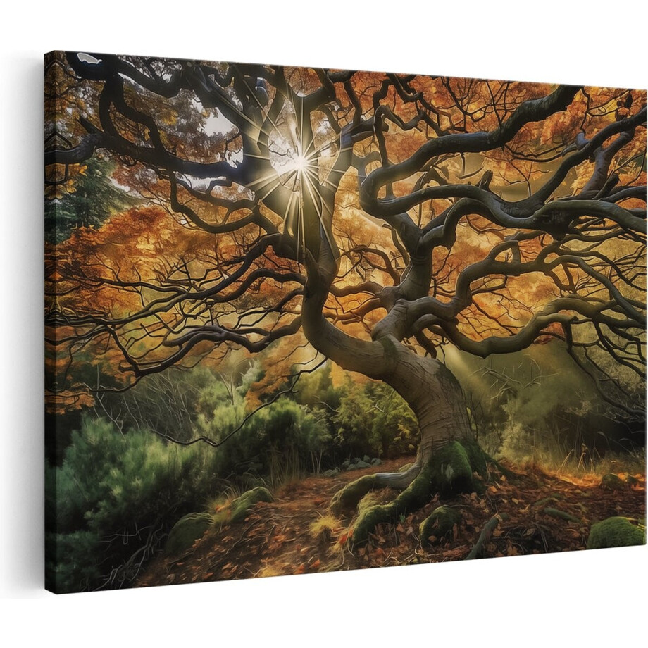 Artaza Canvas Schilderij Boom - 90x60 cm - Wanddecoratie Herfst - Muurdecoratie Bos - Schilderijen Op Canvas Natuur afbeelding 1
